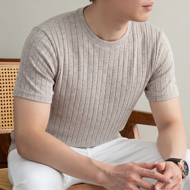 Men'S Used Formal Wear - T-shirt côtelé décontracté pour homme, manches