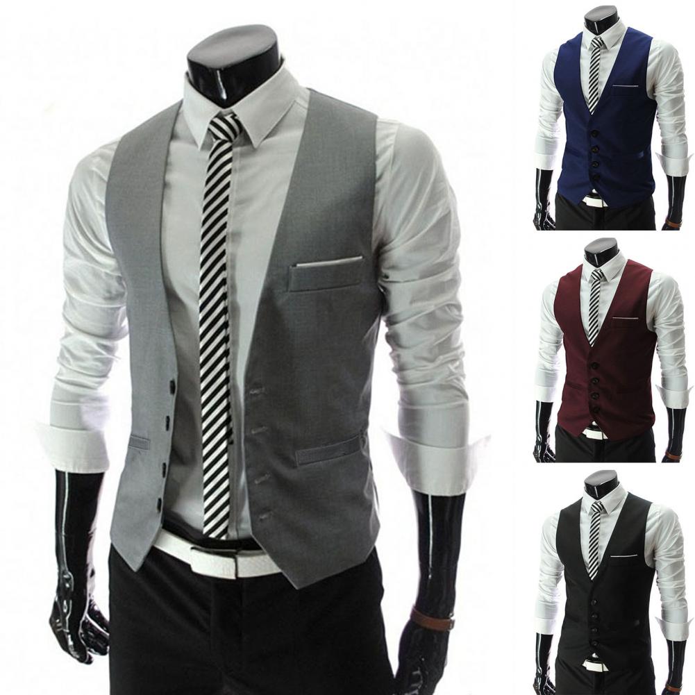 Formal Vest Waistcoat - Hommes Gilet simple boutonnage costume Gilet