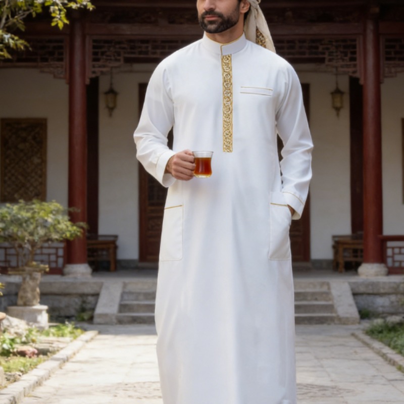 Arabic Formal Wear Men - Thobe arabe pour hommes, brodé, à
