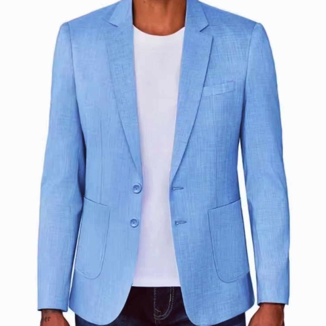 Men Formal Wear With Coat - Blazer en lin beige/bleu pour homme,