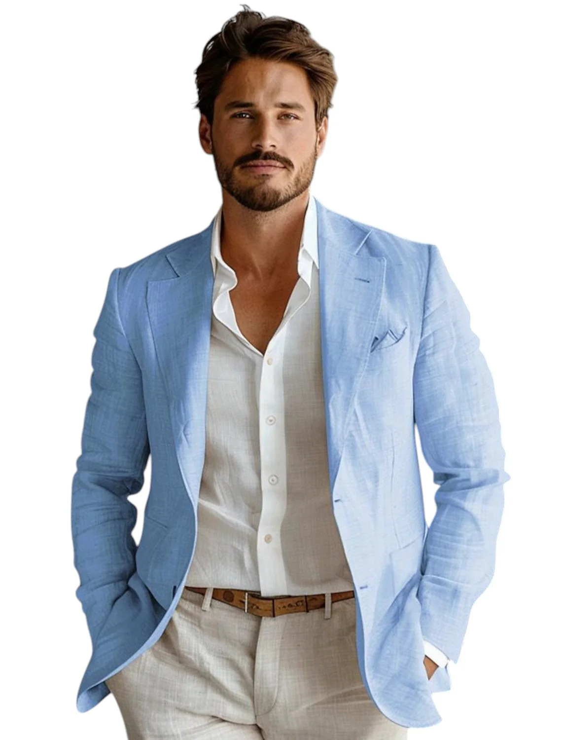 Men Formal Wear With Coat - Blazer en lin bleu slim fit