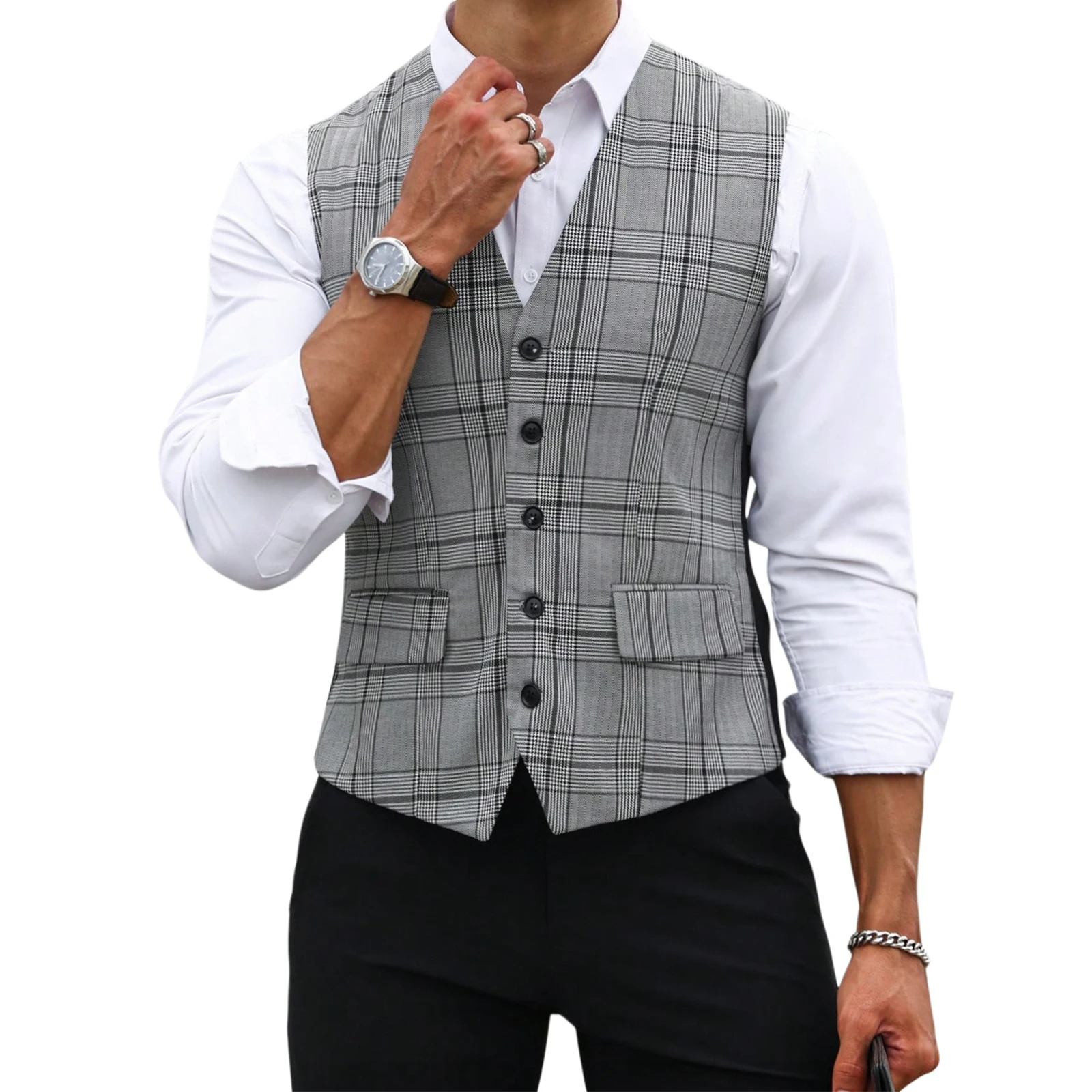 Formal Vest Waistcoat - Gilet de costume gris à carreaux