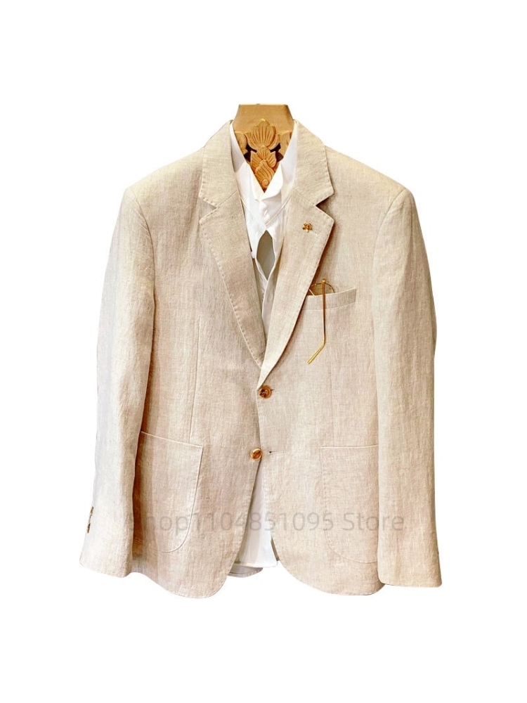 Blazers en lin beige pour homm - Men Formal Wear With Coat avis et prix