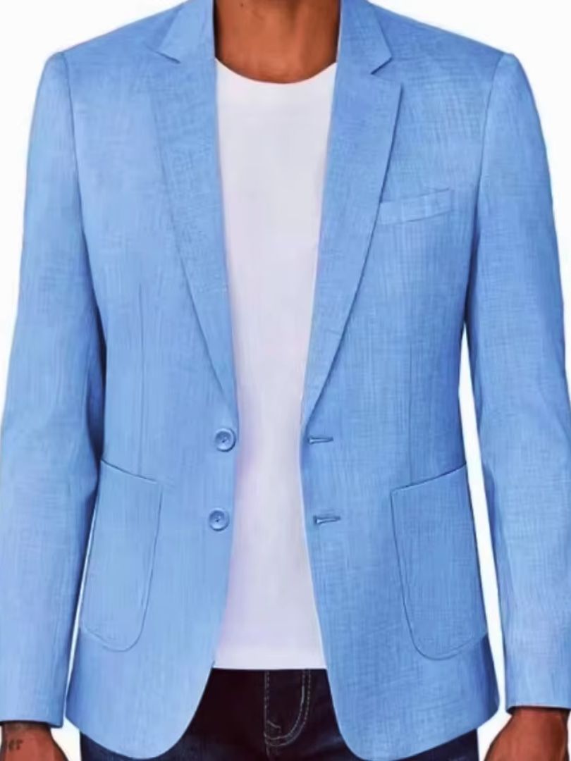Blazer en lin beige/bleu pour  - Men Formal Wear With Coat avis et prix