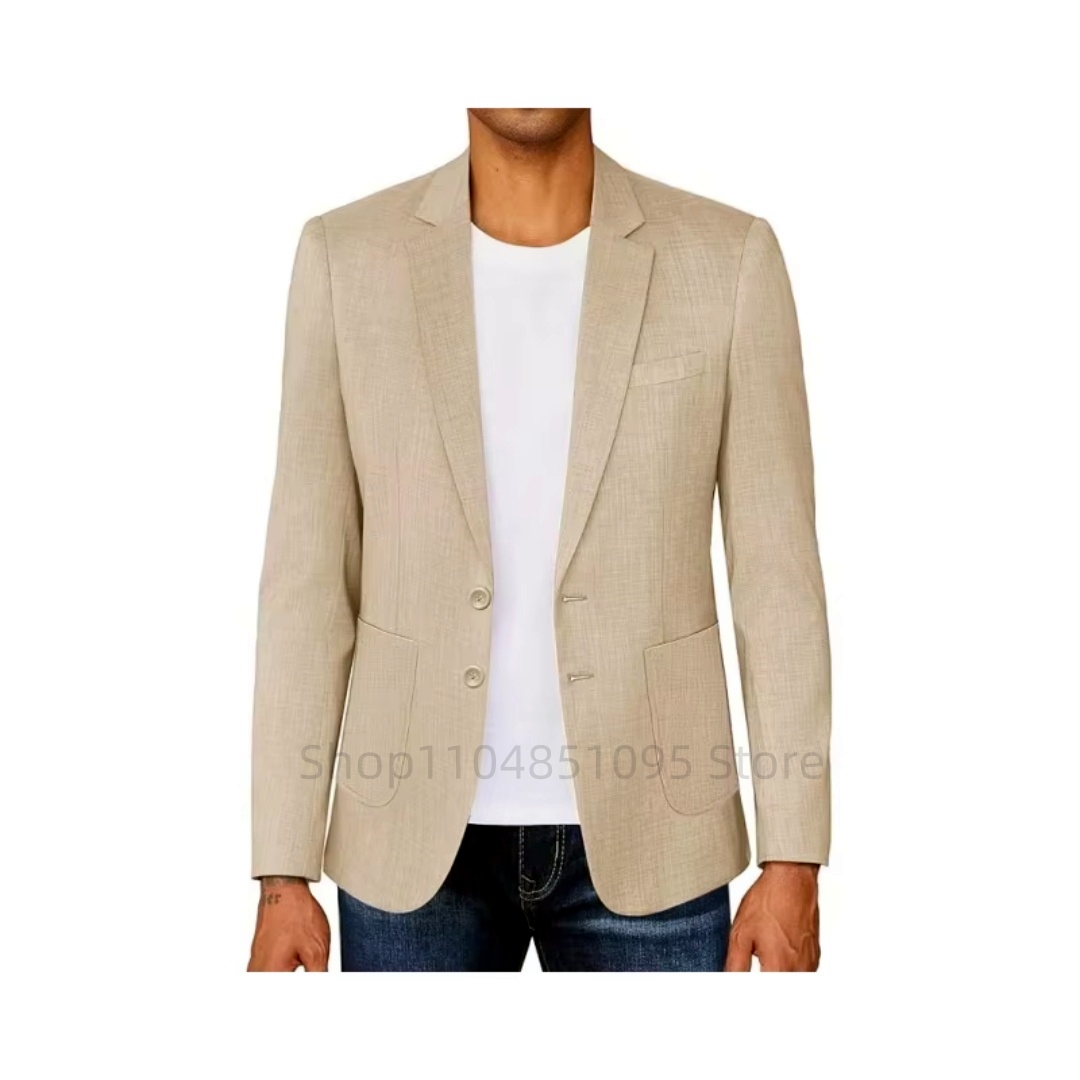 Blazer en lin beige/bleu pour  - Men Formal Wear With Coat avis et prix